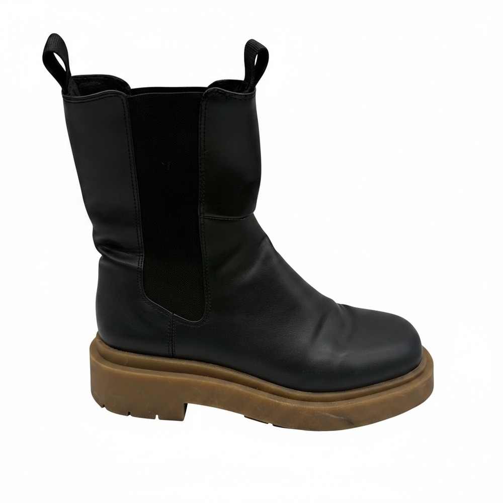 H&M Boots Womens 39 Black Chelsea Platform Gum Sole Mid Calf Lug Toe